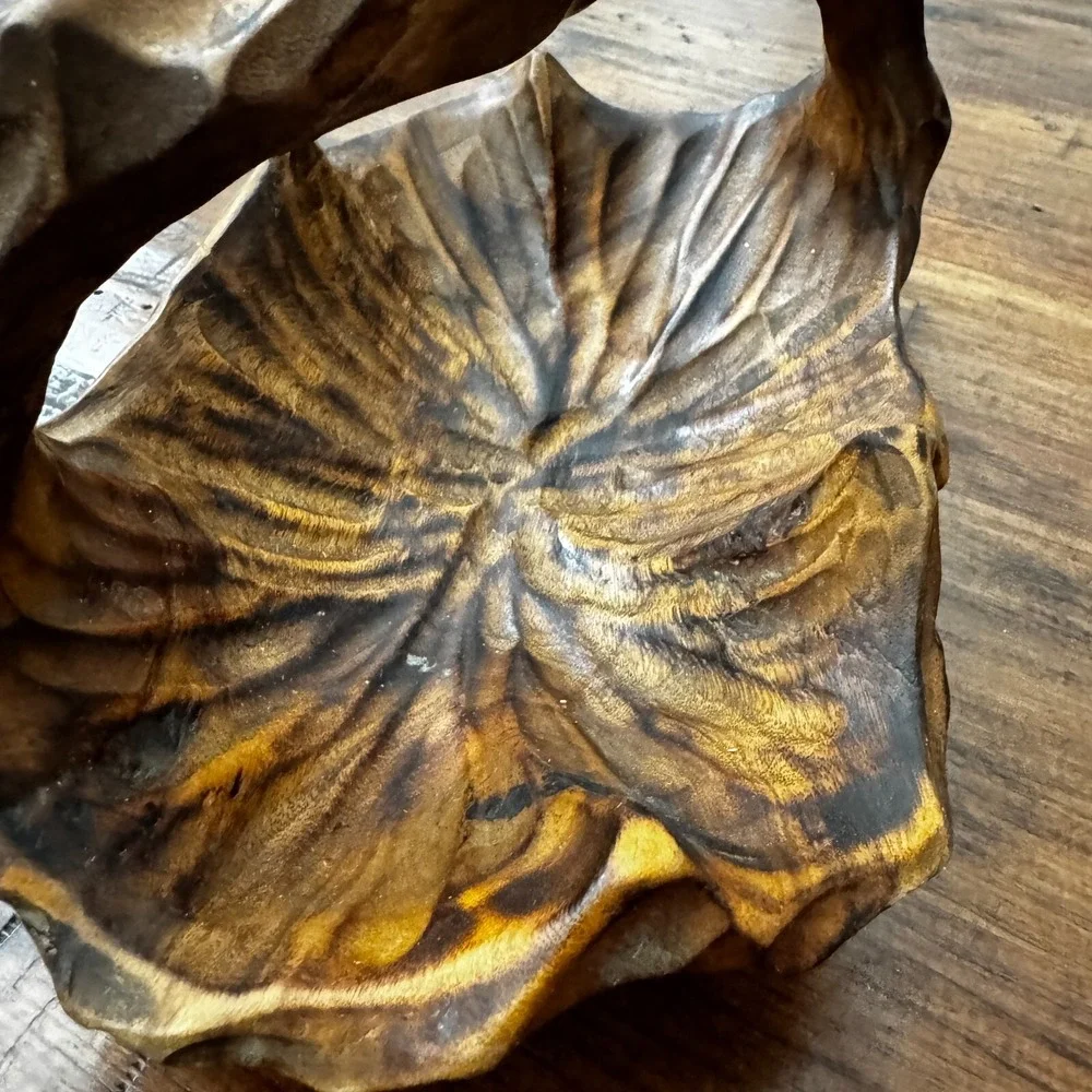 Hand Carved‎ Small Wood Basket Vintage 8